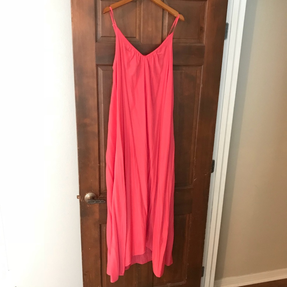 Pink Stitch Coral Asymmetrical Maxi Dress